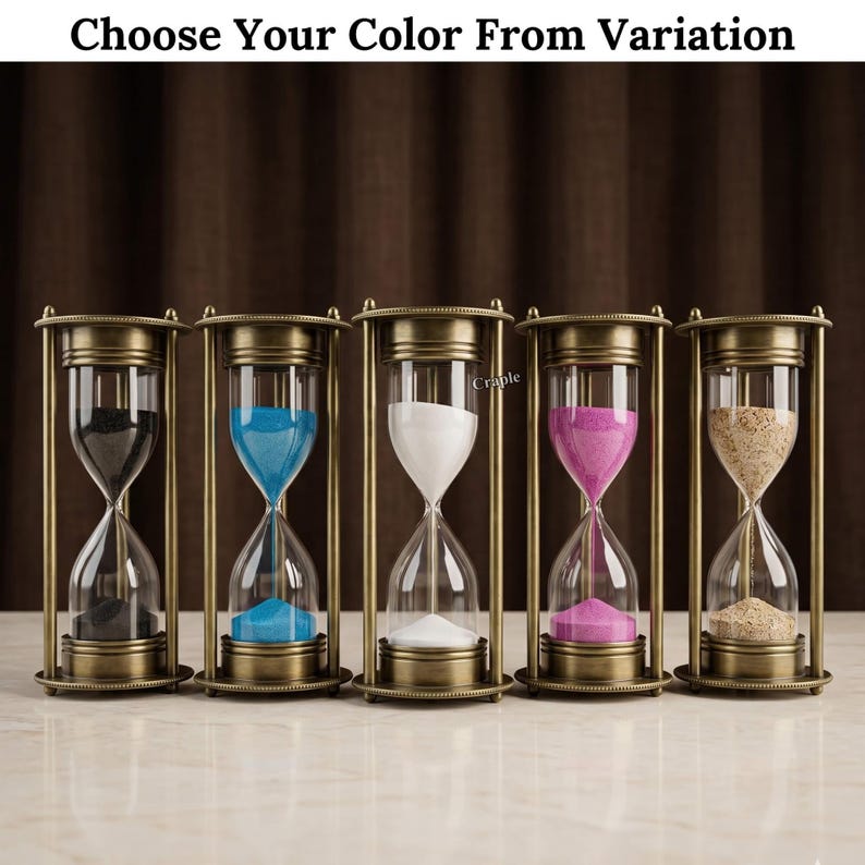 Antique Brass Hourglass, 5-Minute, White Sand view 7