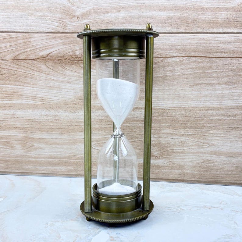 Antique Brass Hourglass, 5-Minute, White Sand view 8