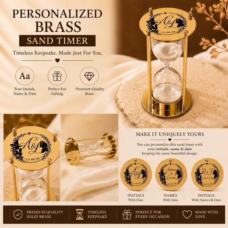 Fillable Brass Hourglass, Sand Ceremony Set, 5-Minute view 8