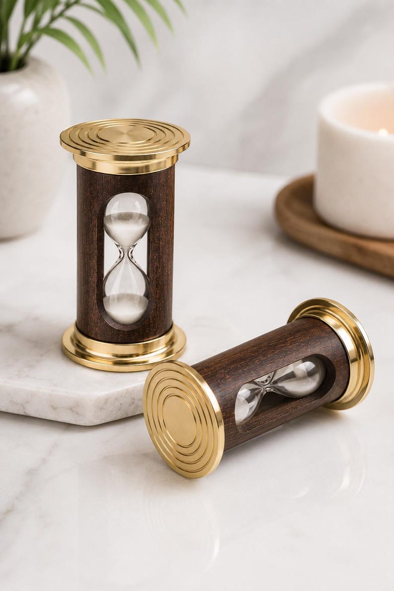 Wood and Brass Hourglass, 1-Minute, Engraved Detail view 6