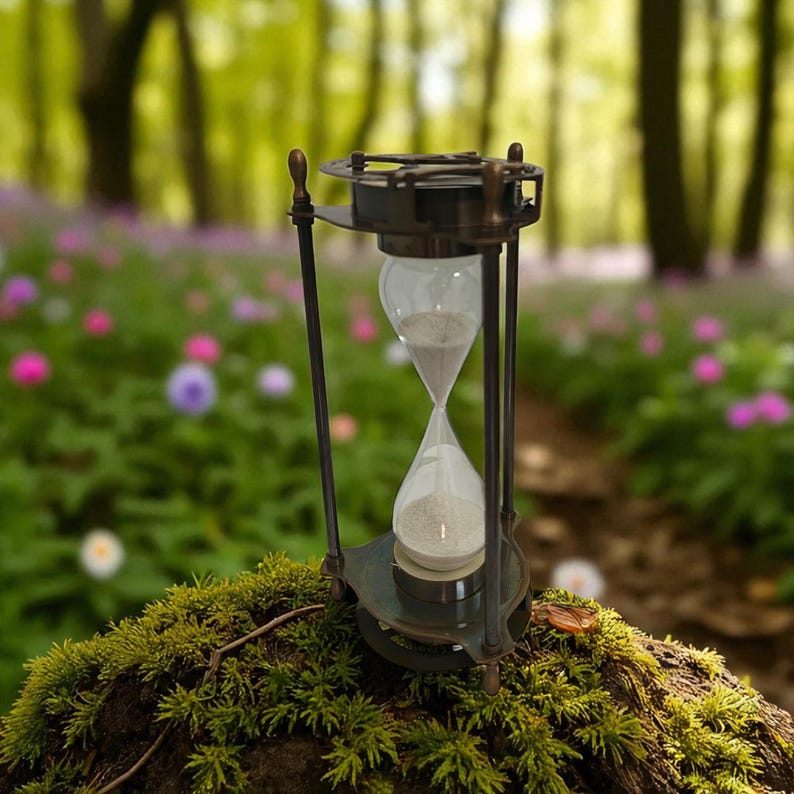 Brass Hourglass with Sundial and Compass Top, 5-Minute, Nautical view 2