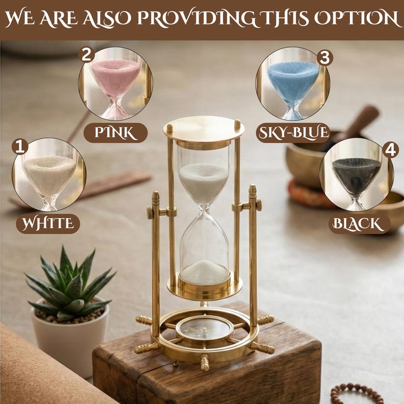 Fillable Brass Hourglass with Working Compass and Ship Wheel Base, 10-Minute view 4