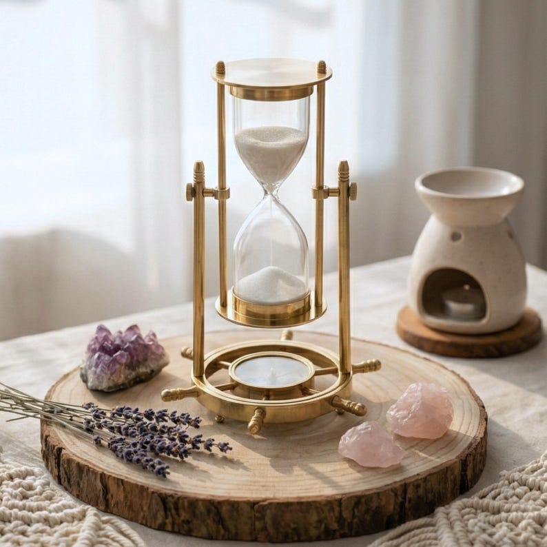 Fillable Brass Hourglass with Working Compass and Ship Wheel Base, 10-Minute view 5