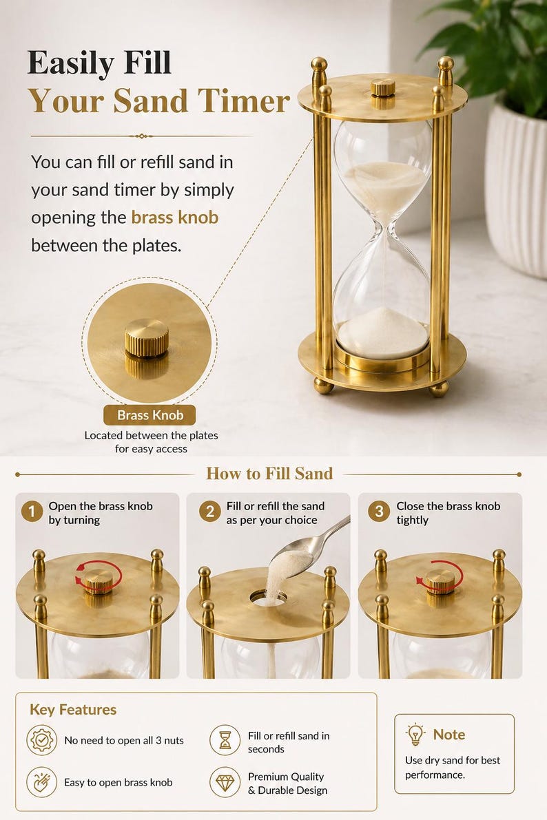 Fillable Brass Hourglass, Sand Ceremony Set, 5-Minute view 4