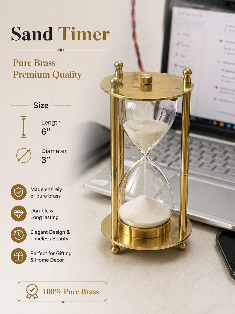 Fillable Brass Hourglass, Sand Ceremony Set, 5-Minute view 12
