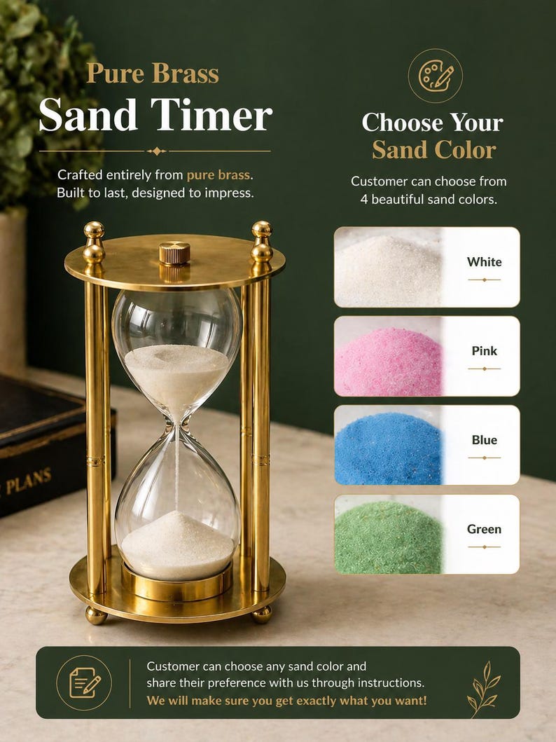 Fillable Brass Hourglass, Sand Ceremony Set, 5-Minute view 14