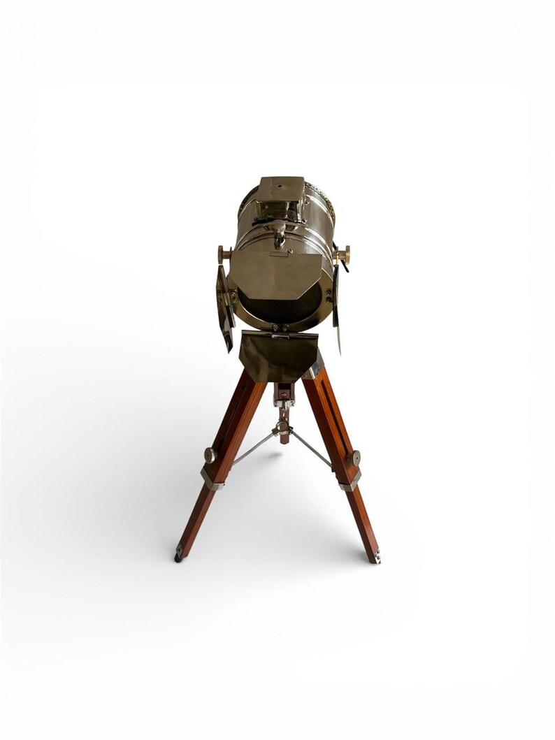 Chrome Spotlight on Wooden Tripod view 11