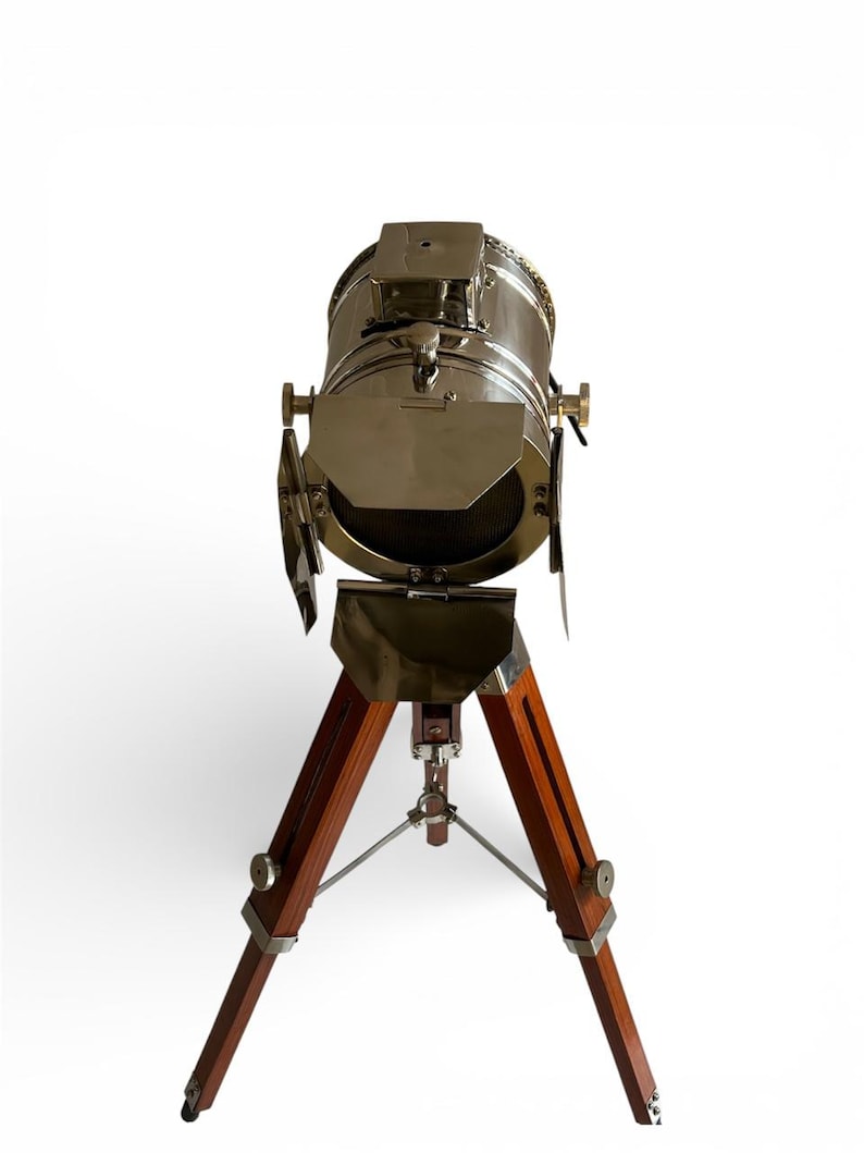 Chrome Spotlight on Wooden Tripod view 15