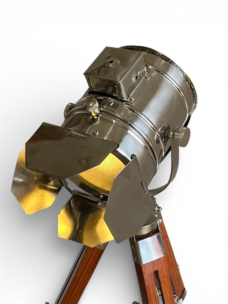 Chrome Spotlight on Wooden Tripod view 18
