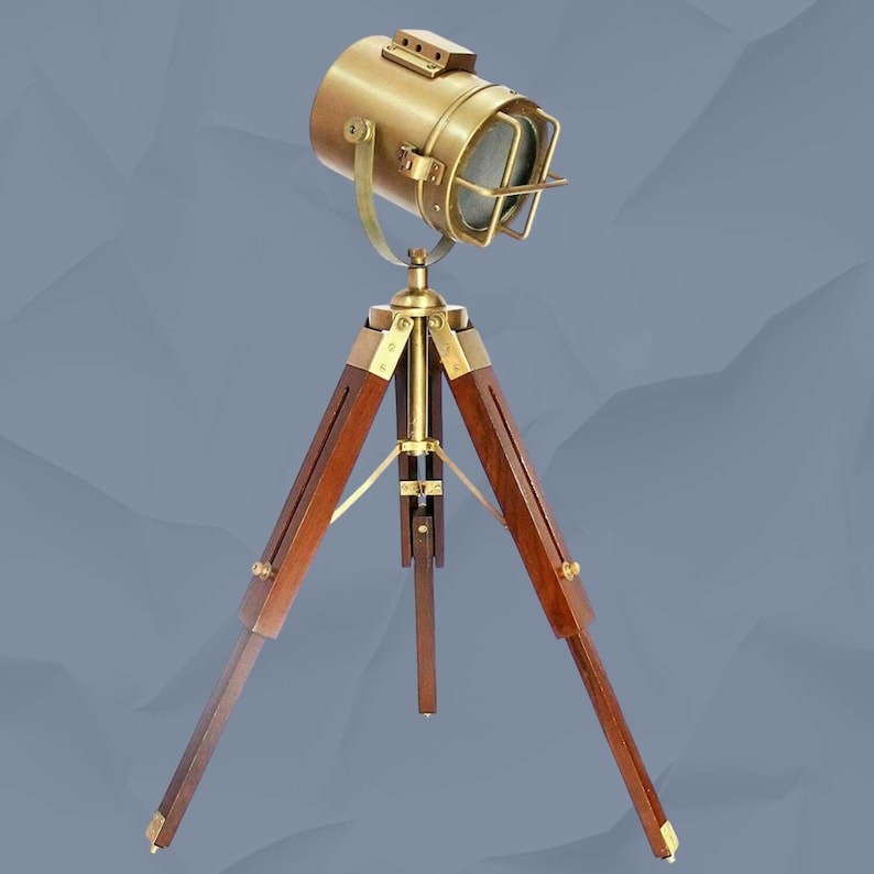 Antique Finish Spotlight on Wooden Tripod view 11