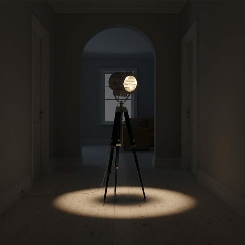 Chrome Spotlight on Black Wooden Tripod view 8