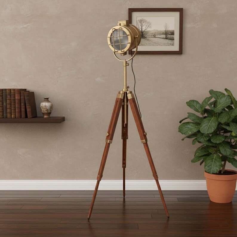 Antique Finish Spotlight on Wooden Tripod view 6