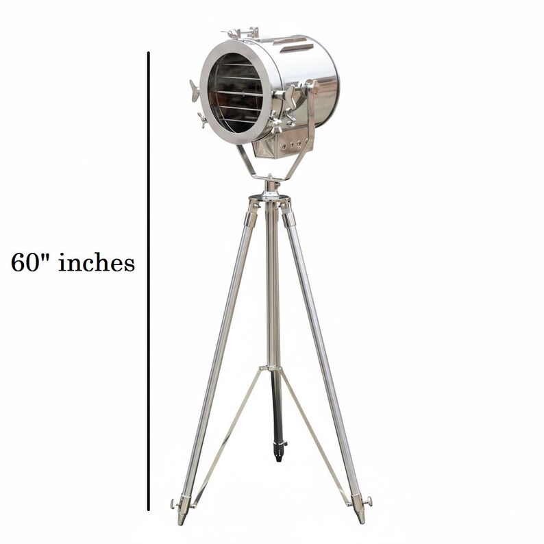 Chrome Spotlight on Wooden Tripod view 3