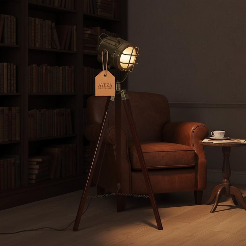 Antique Finish Spotlight on Wooden Tripod view 6