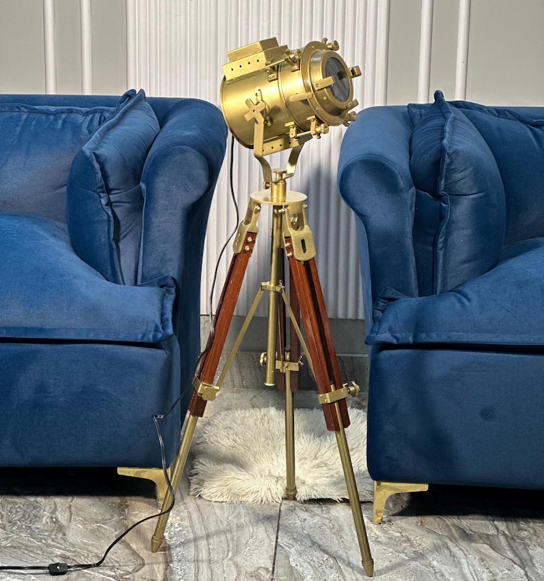 Antique Finish Spotlight on Wooden Tripod view 4