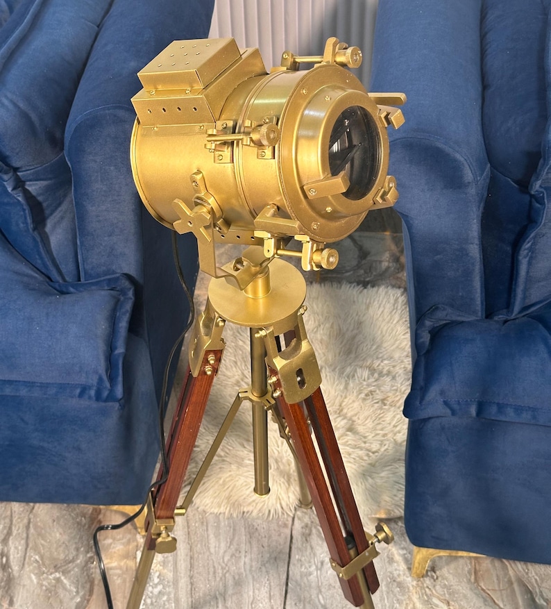 Antique Finish Spotlight on Wooden Tripod view 6