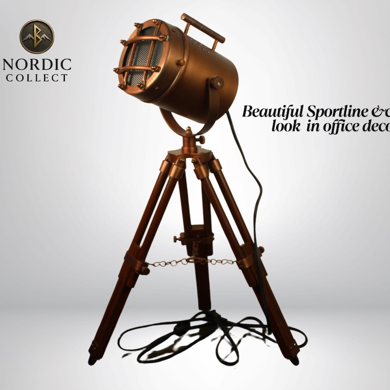Antique Finish Spotlight on Wooden Tripod view 6