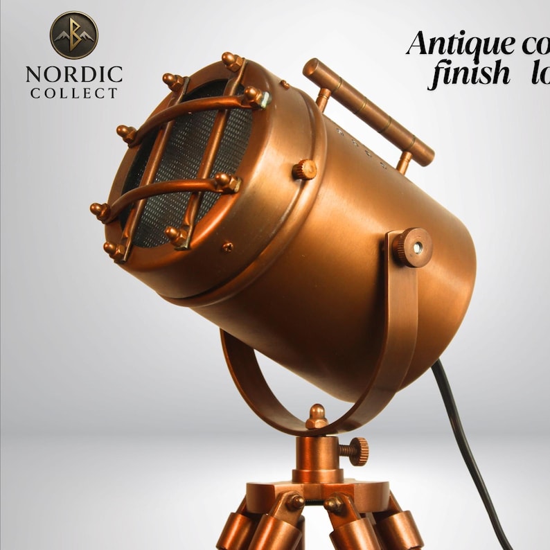 Antique Finish Spotlight on Wooden Tripod view 7