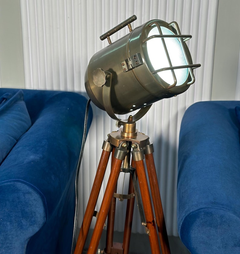 Antique Finish Spotlight on Wooden Tripod view 7