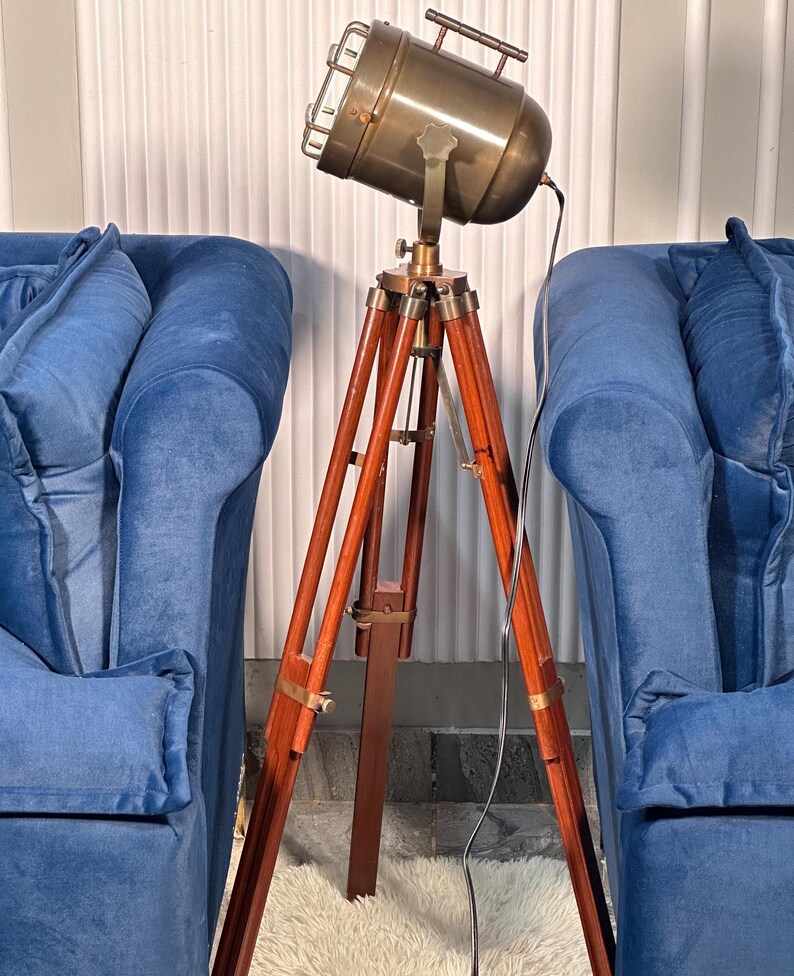 Antique Finish Spotlight on Wooden Tripod view 8