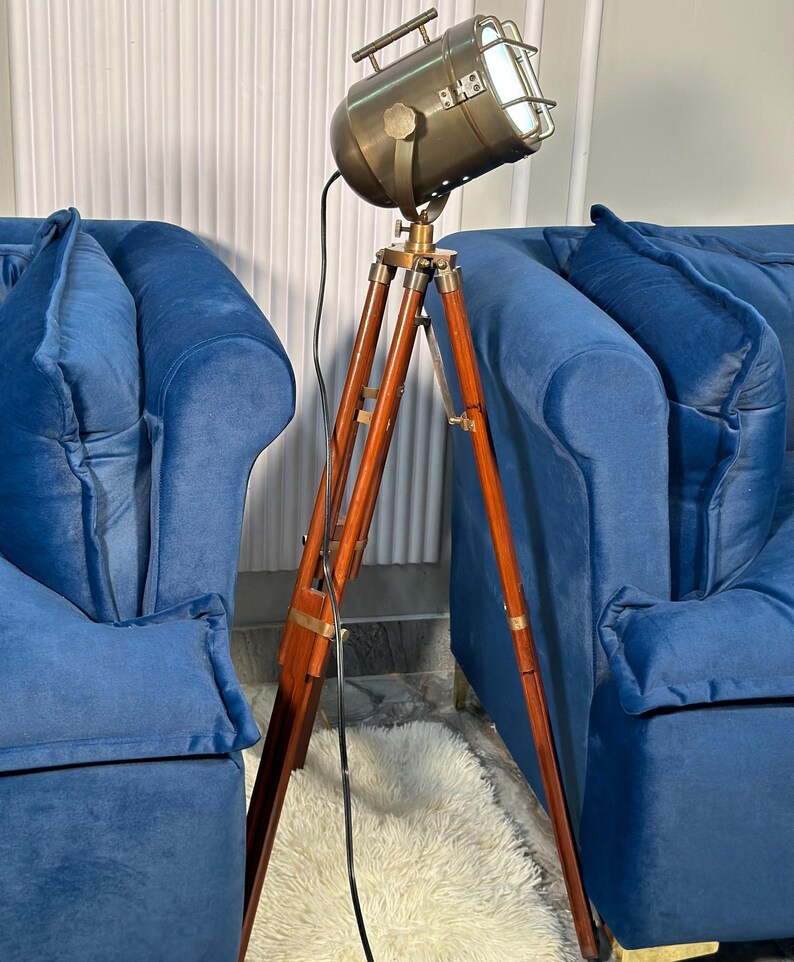 Antique Finish Spotlight on Wooden Tripod view 9