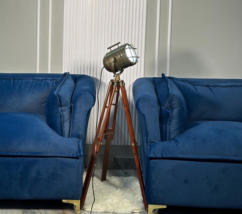 Antique Finish Spotlight on Wooden Tripod view 10