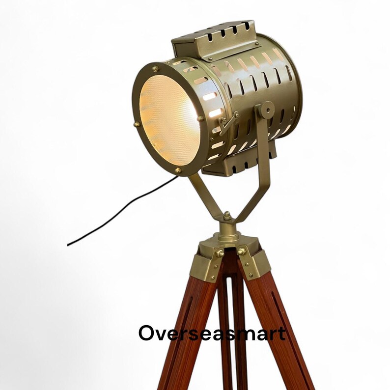 Chrome Spotlight on Black Wooden Tripod view 9