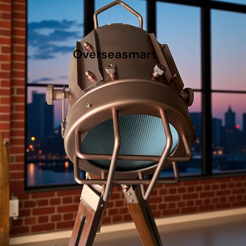 Copper Spotlight on Wooden Tripod view 4
