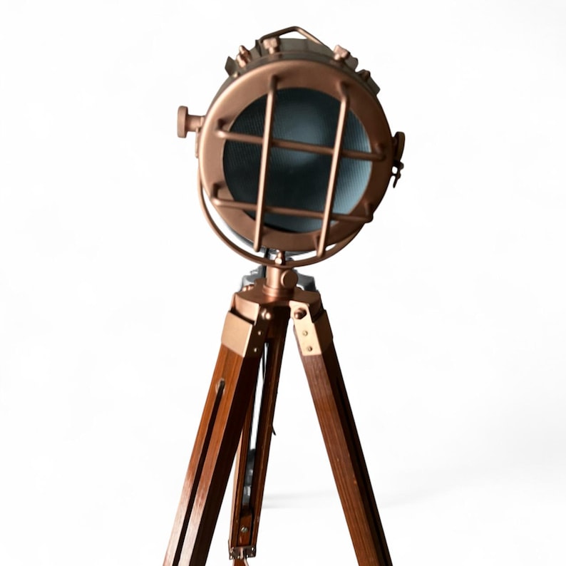 Copper Spotlight on Wooden Tripod view 5