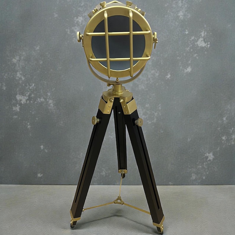 Chrome Spotlight on Black Wooden Tripod view 6