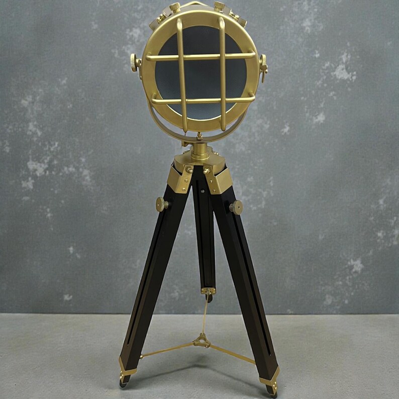 Chrome Spotlight on Black Wooden Tripod view 7