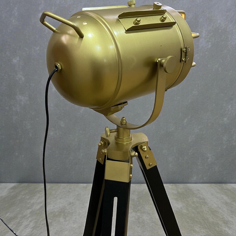 Chrome Spotlight on Black Wooden Tripod view 9