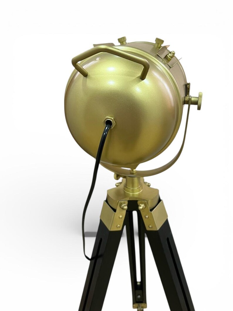 Chrome Spotlight on Black Wooden Tripod view 10
