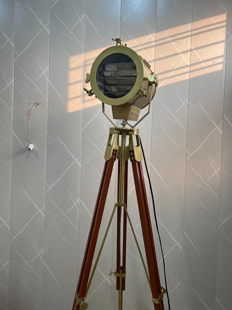 Antique Finish Spotlight on Wooden Tripod view 4