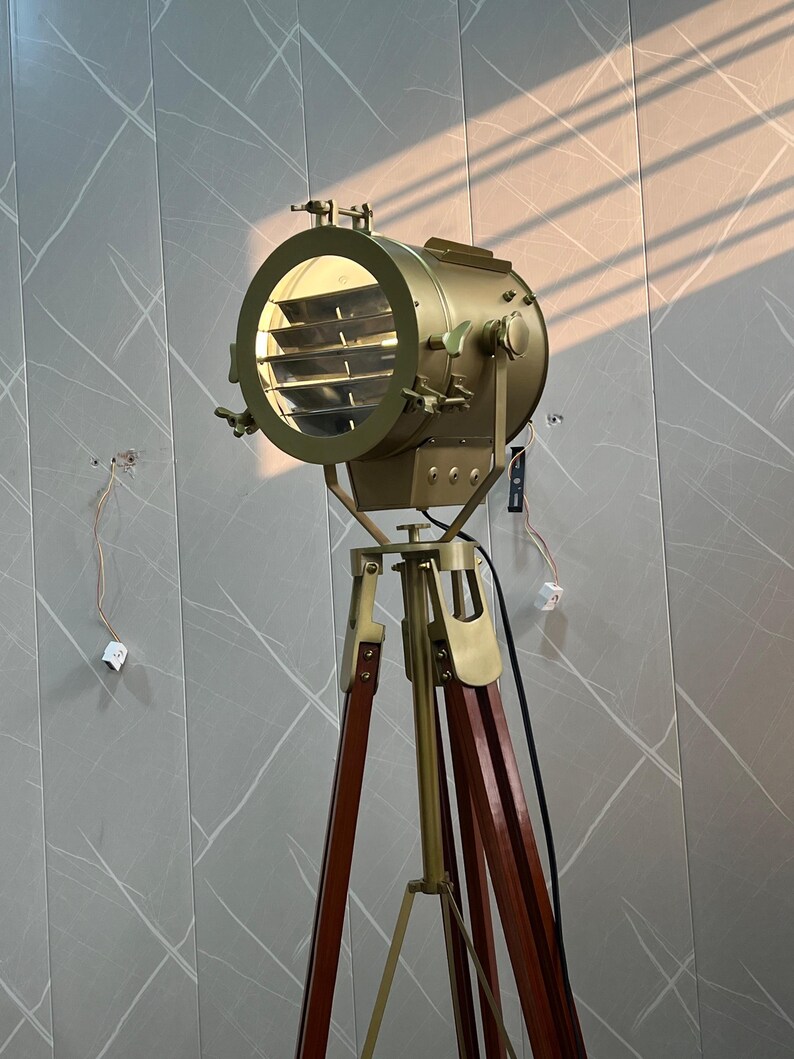 Antique Finish Spotlight on Wooden Tripod view 5