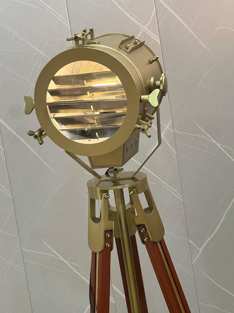 Antique Finish Spotlight on Wooden Tripod view 6