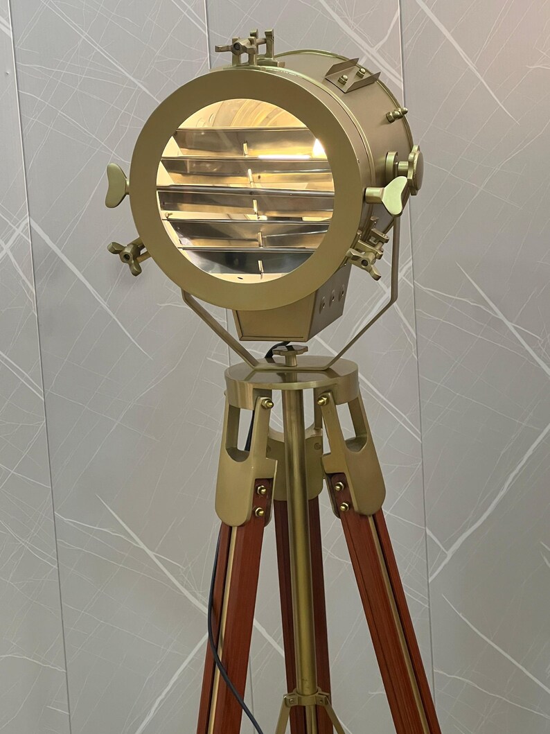Antique Finish Spotlight on Wooden Tripod view 10
