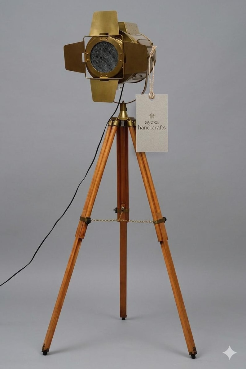 Antique Finish Spotlight on Wooden Tripod view 5