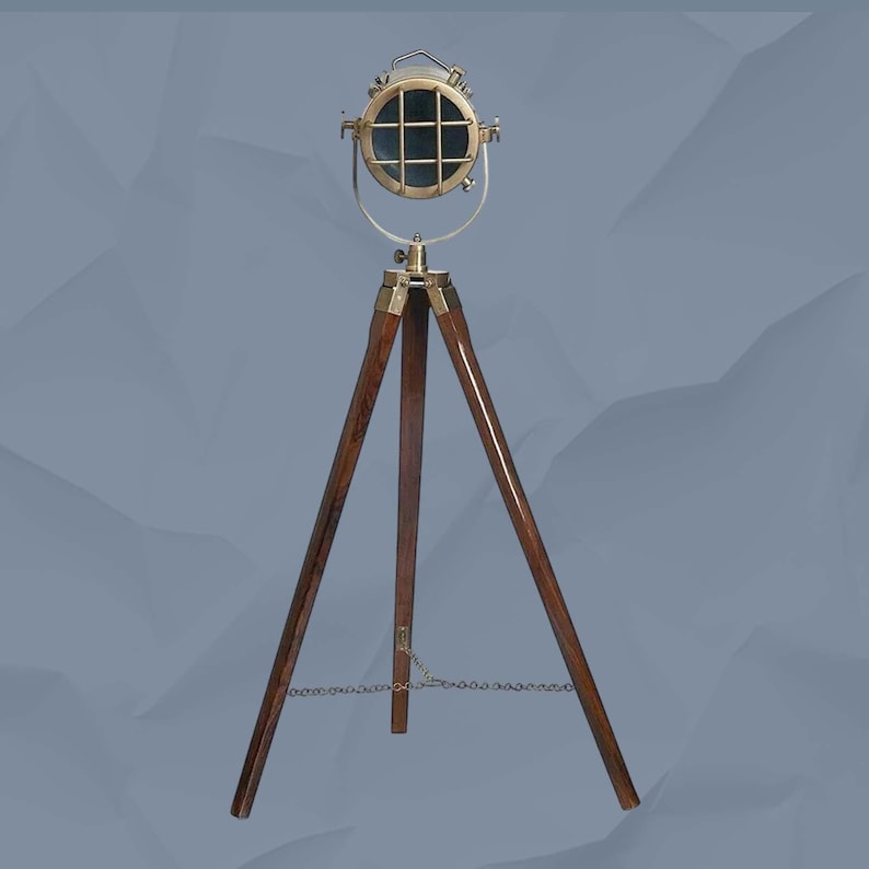 Antique Finish Spotlight on Wooden Tripod view 11