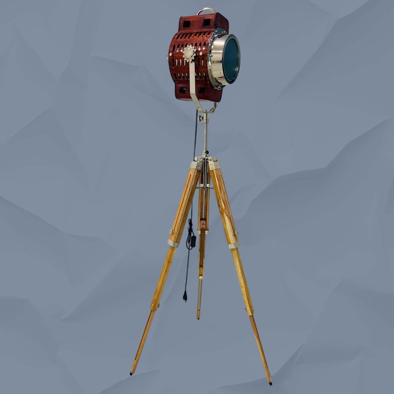Red Spotlight on Wooden Tripod view 9