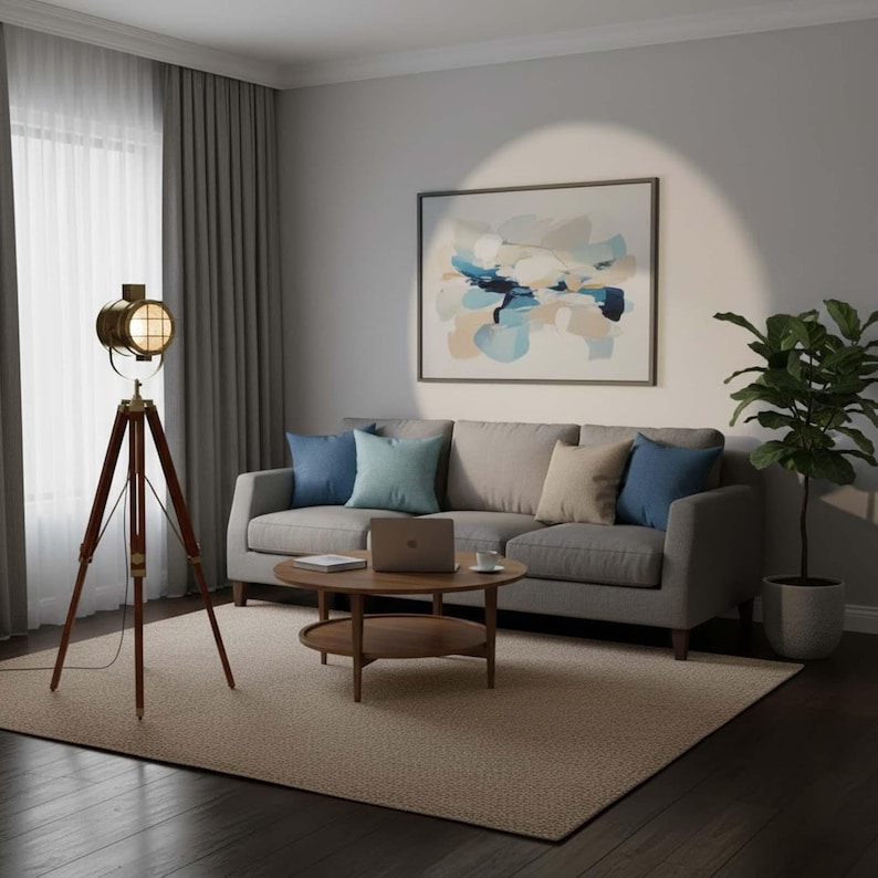 Antique Finish Spotlight on Wooden Tripod view 6
