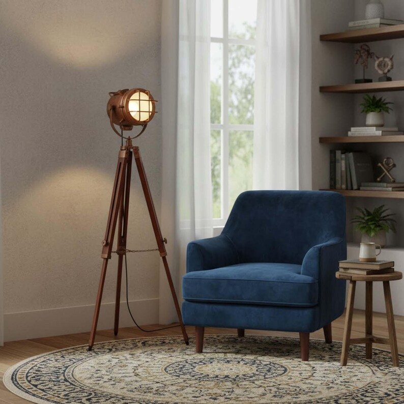 Antique Finish Spotlight on Wooden Tripod view 7