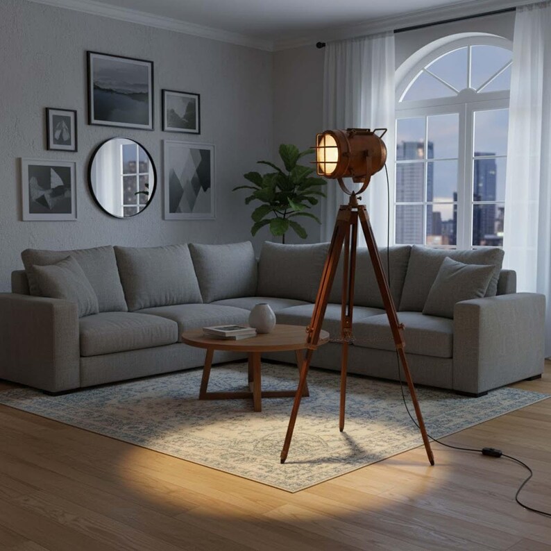 Antique Finish Spotlight on Wooden Tripod view 8