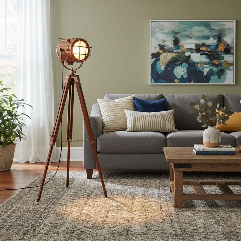 Antique Finish Spotlight on Wooden Tripod view 9