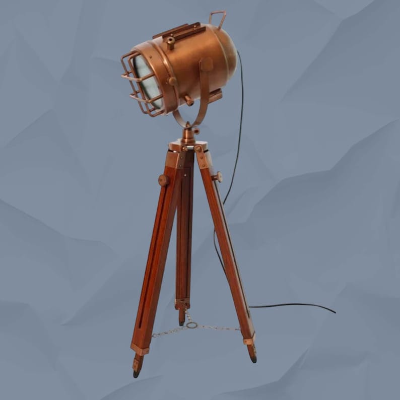 Antique Finish Spotlight on Wooden Tripod view 11