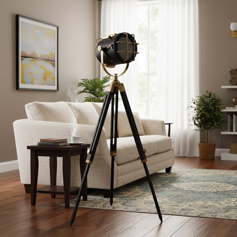 Dark Green Spotlight on Black Wooden Tripod view 10