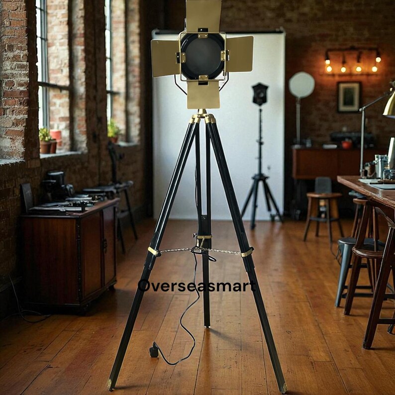 Antique Finish Spotlight on Wooden Tripod view 4