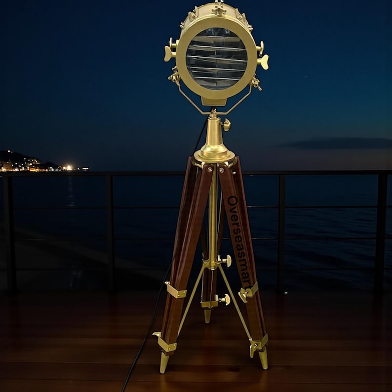 Antique Finish Spotlight on Wooden Tripod view 2
