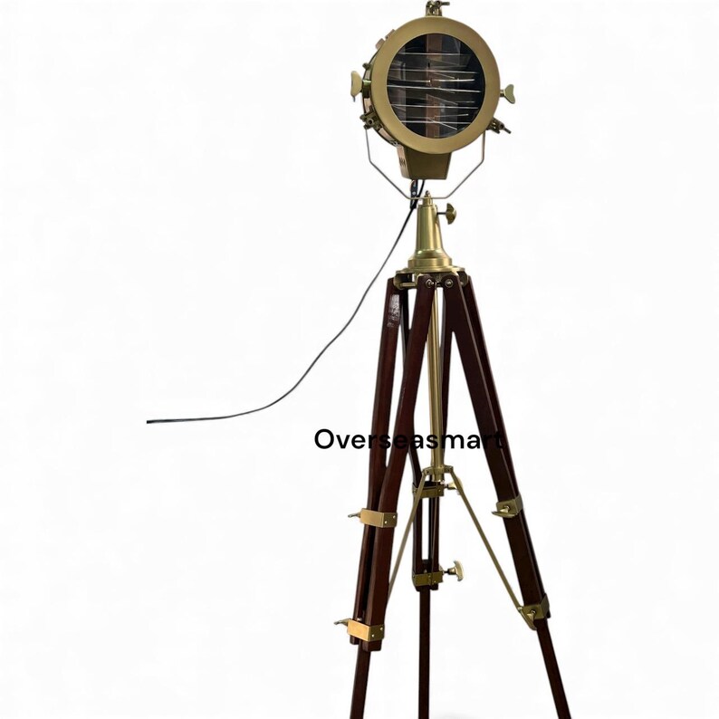 Antique Finish Spotlight on Wooden Tripod view 9