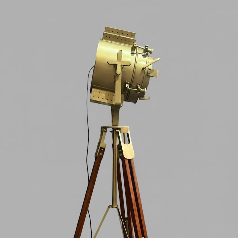 Antique Finish Spotlight on Wooden Tripod view 2